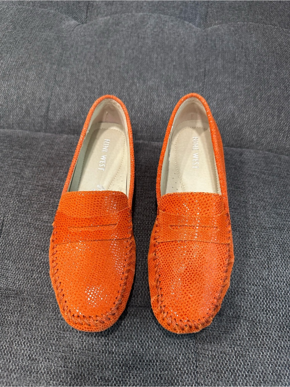 Nine West Women's Bright Orange Suede Penny Loafers Size 6.5